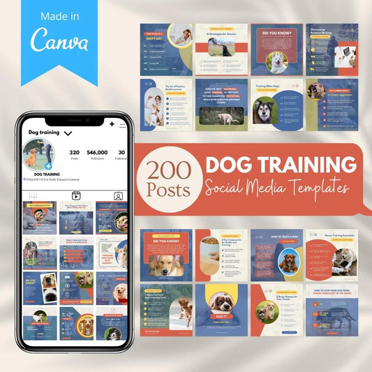 200 Dog Training Posts - Social Media Canva Templates