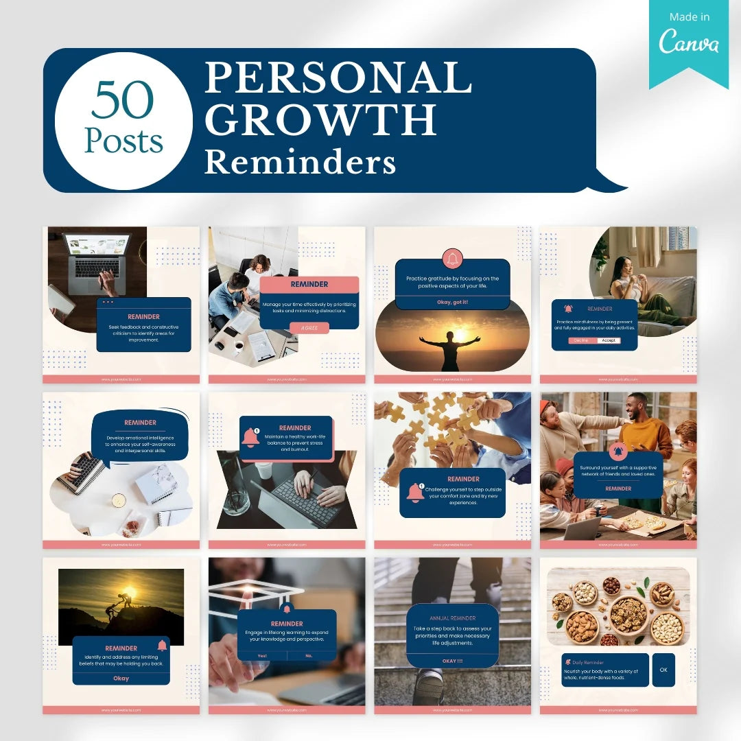 500 Personal Growth Posts - Canva Editable Templates