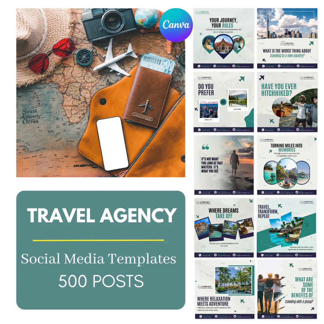 500 Travel Agency Posts - Social Media Templates