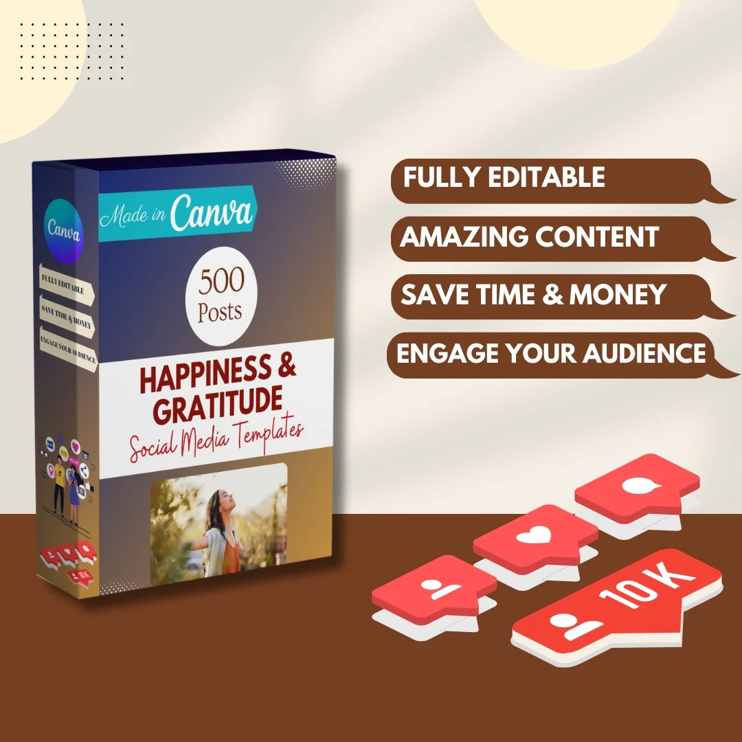 500 Happiness & Gratitude Posts - Social Media Templates