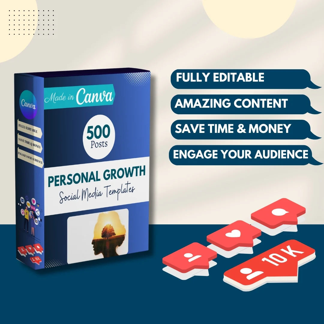 500 Personal Growth Posts - Canva Editable Templates