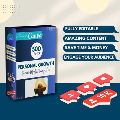 500 Personal Growth Posts - Canva Editable Templates