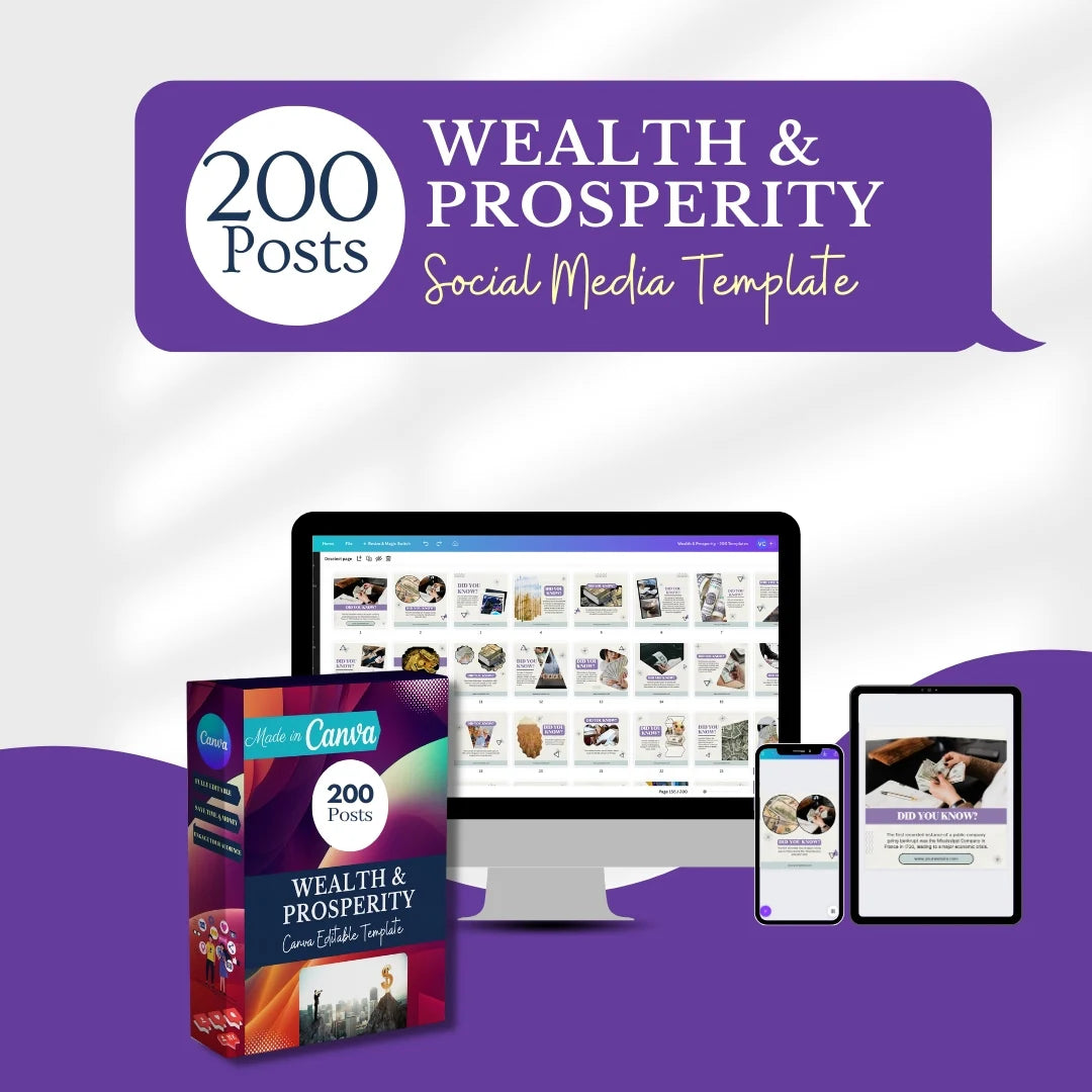 200 Wealth and Prosperity Posts - Social Media Templates