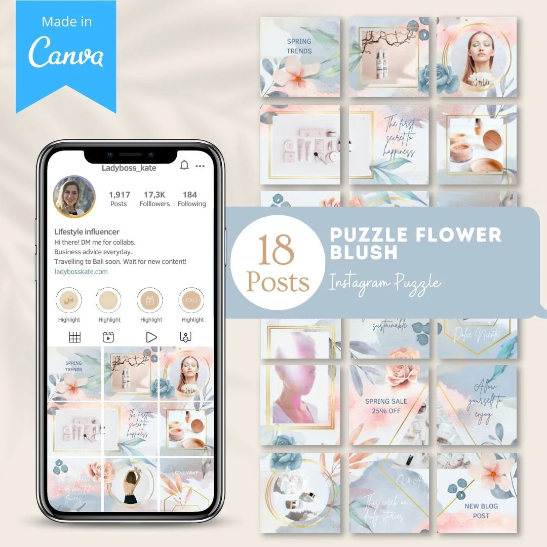 Puzzle Flower Blush - Canva Templates