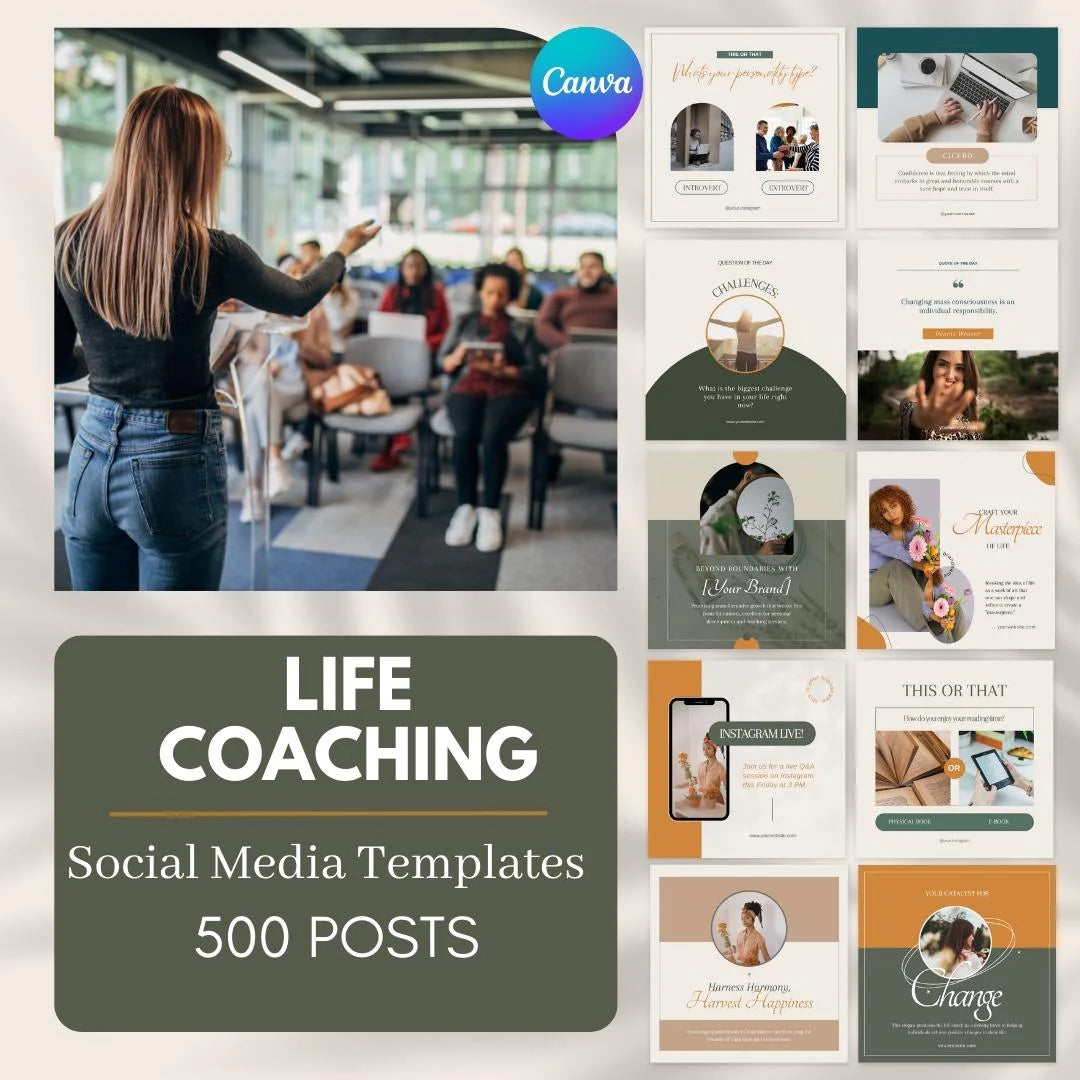 500 Life Coaching Posts - Social Media Templates