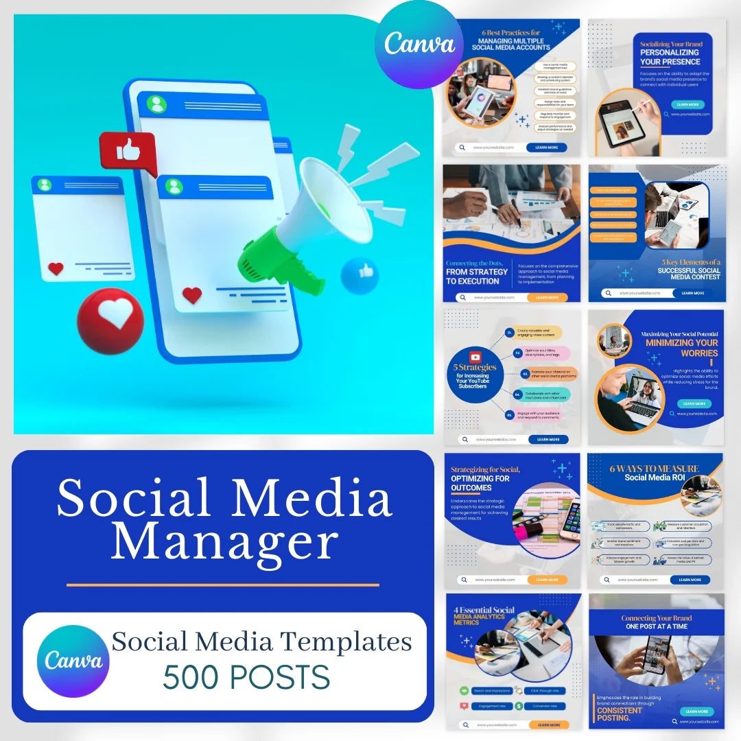 500 Social Media Manager Posts - Canva Templates