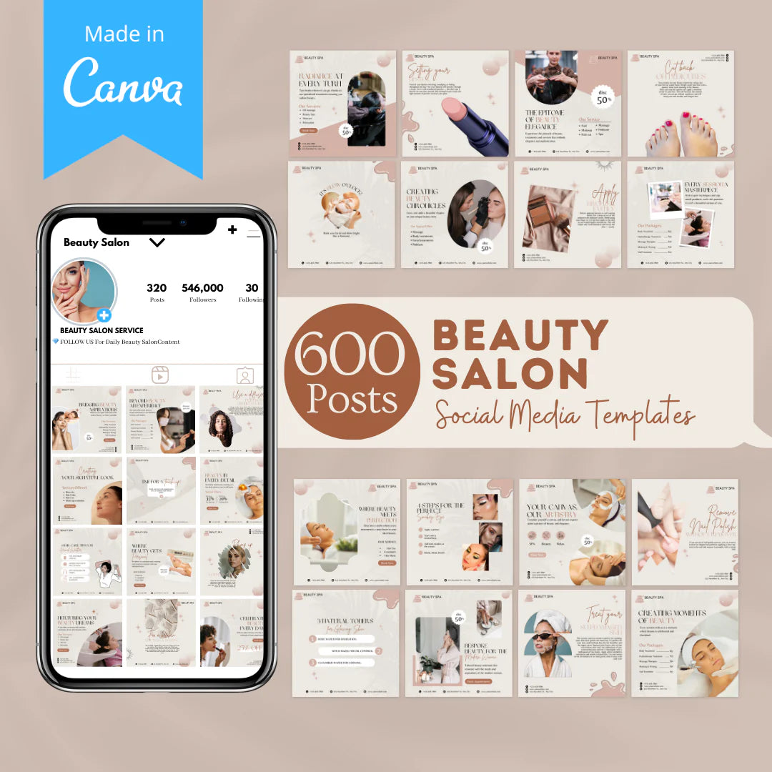 600 Beauty Salon Posts- Social Media Templates