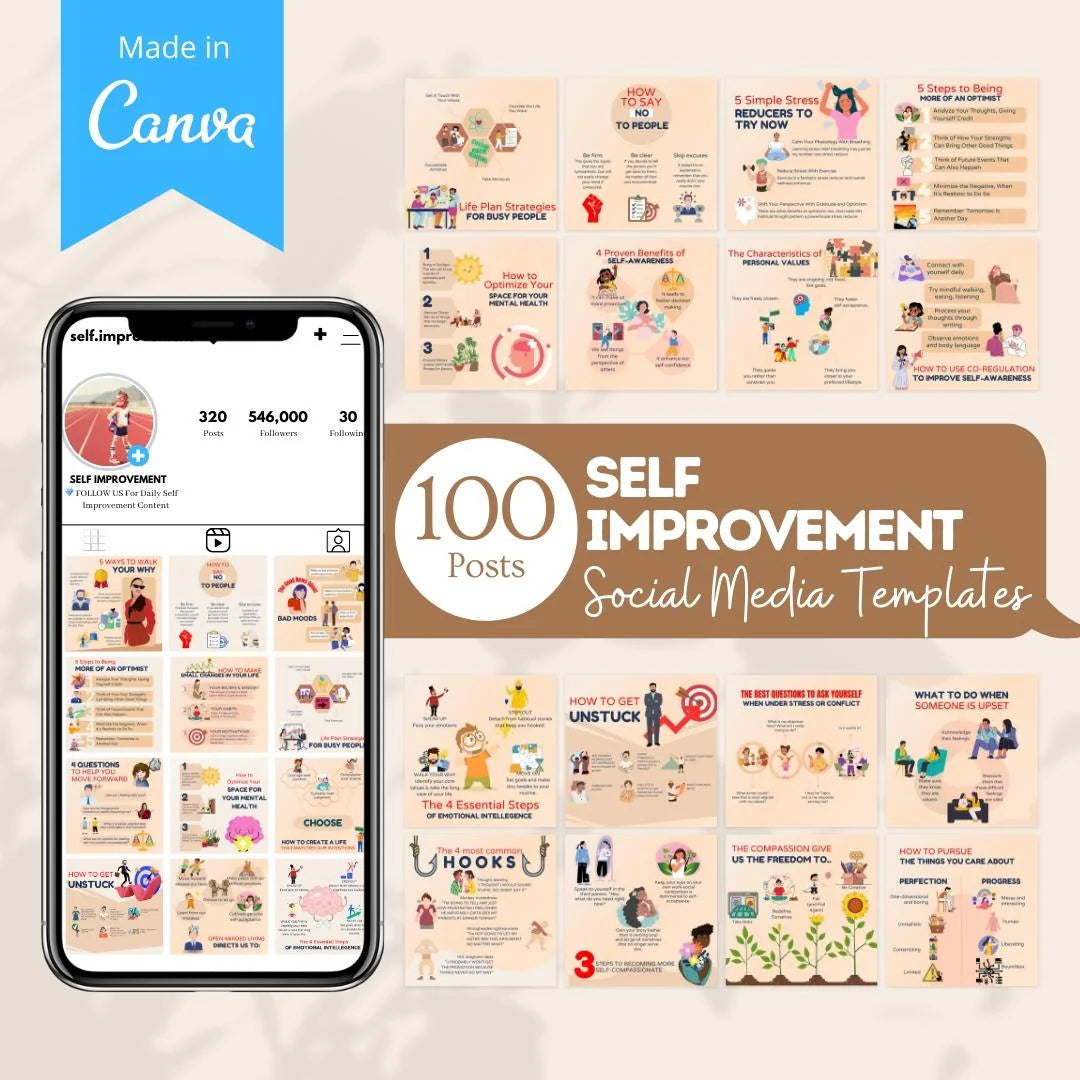 100 Self Improvement Posts - Social Media Templates