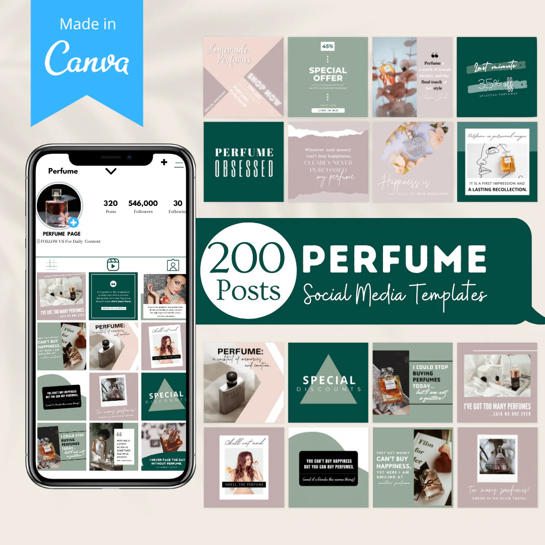 200 Perfume Posts - Social Media Canva Templates