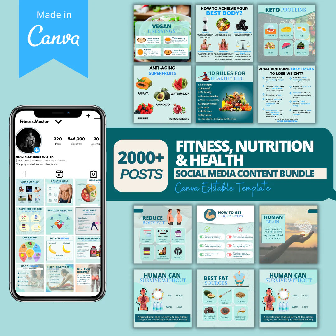 2000+ Fitness, Nutrition & Health Bundle - Social Media Templates