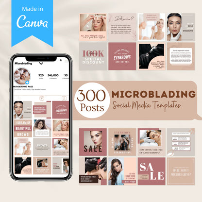 300 Microblading Posts - Social Media Canva Templates