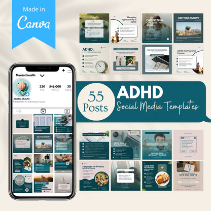 55 Attention deficit hyperactivity disorder (ADHD) - Social Media Templates