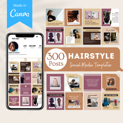 300 Hairstyle Posts - Social Media Canva Templates