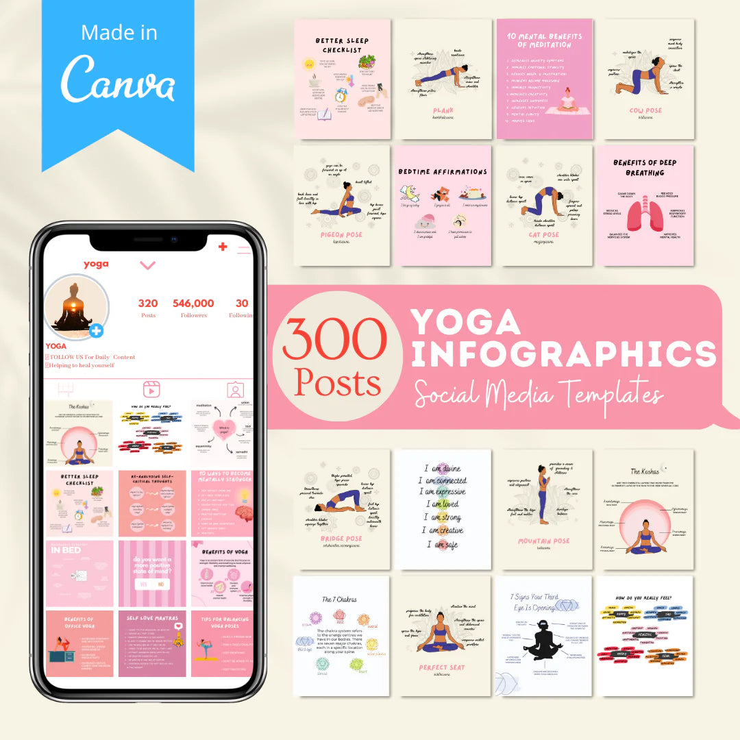 300 Yoga Infographics - Social Media Templates