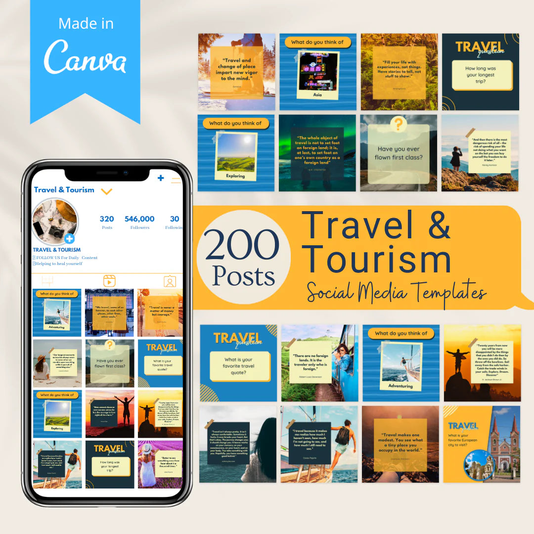 200 Travel & Tourism Posts - Social Media Templates