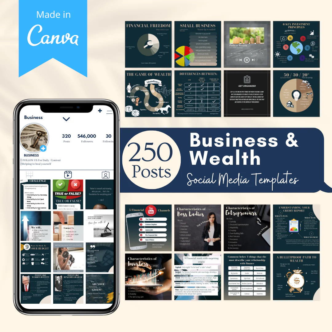 250 Business & Wealth Posts - Social Media Templates