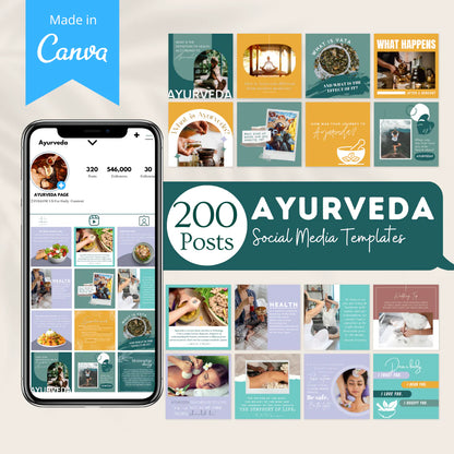 200 Ayurveda Posts - Social Media Canva Templates