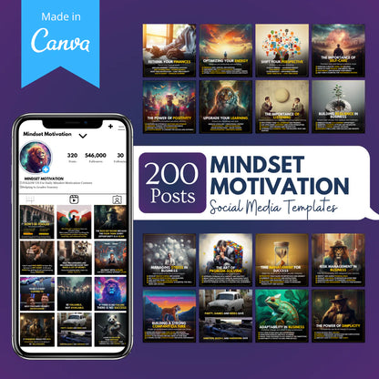 200 Mindset Motivation Posts - Social Media Templates