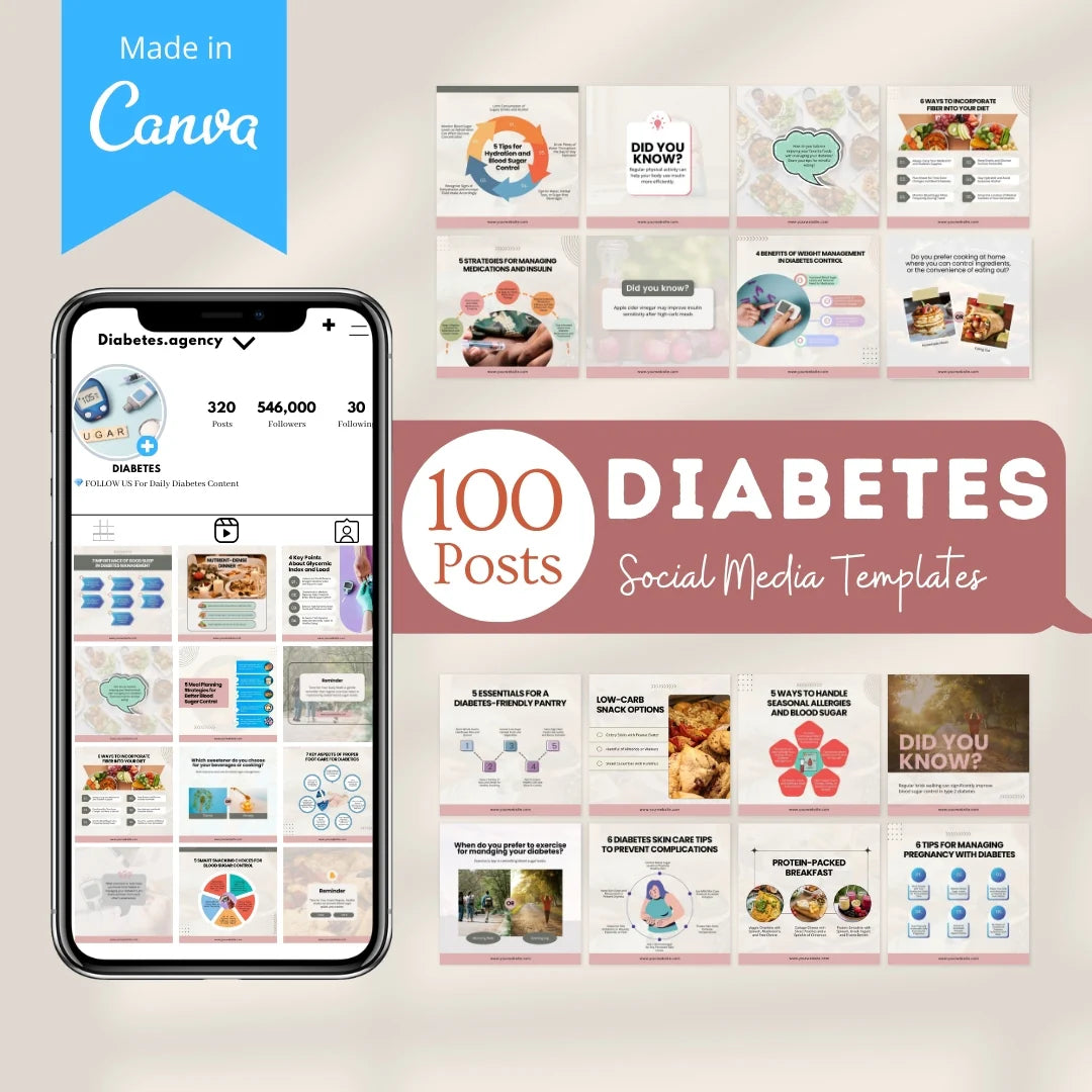 100 Diabetes Posts - Canva Templates