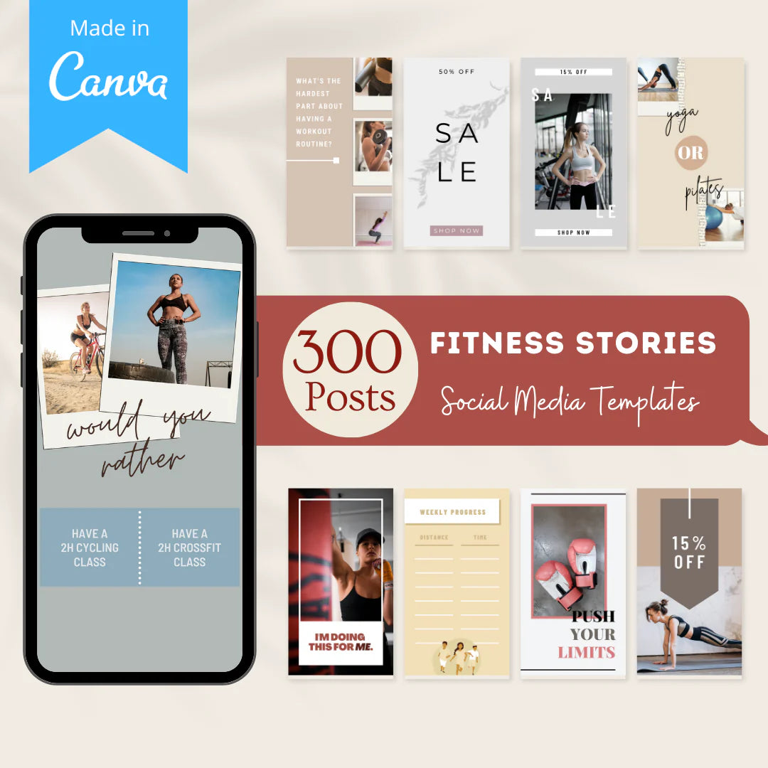 300 Fitness Stories Posts - Social Media Templates