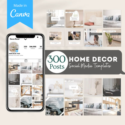 300 Home Decor Posts - Social Media Canva Templates