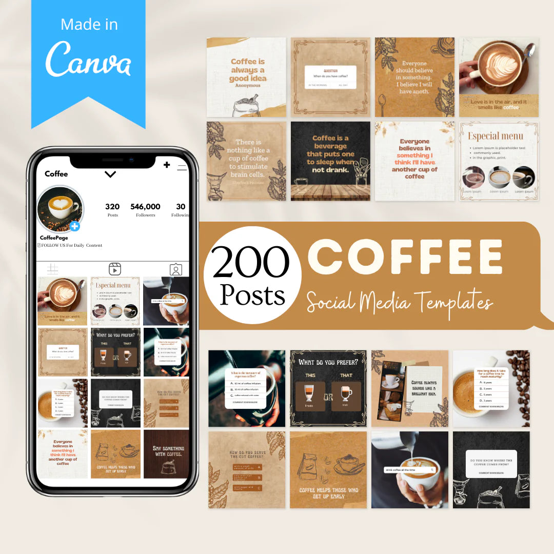 200 Coffee Posts - Social Media Templates