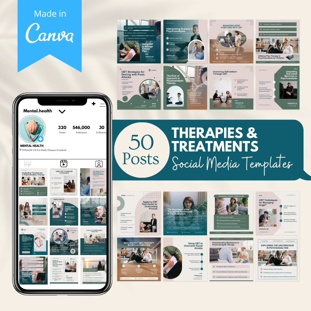 50 Therapies and Treatments Posts - Social Media Templates