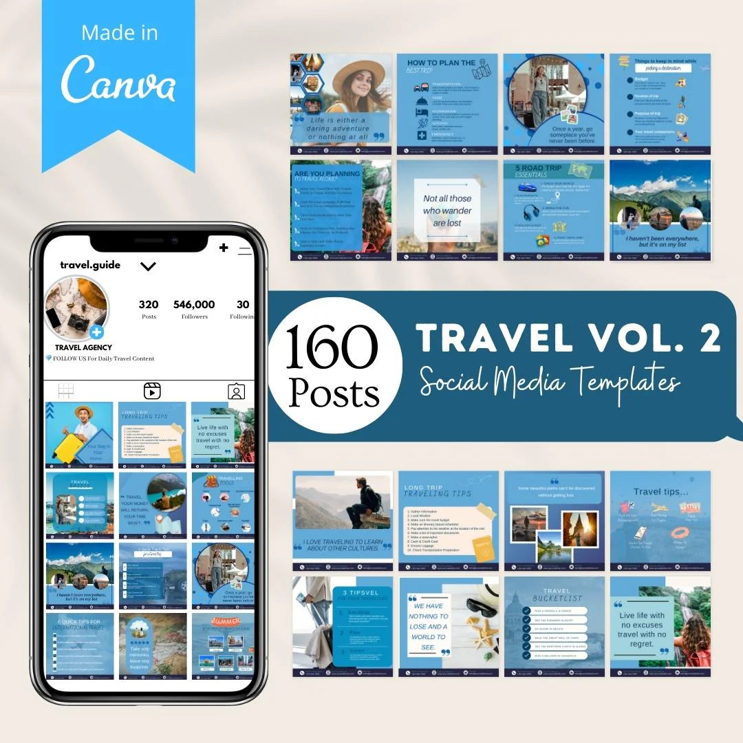 160 Travel Posts (vol. 2) -Social Media Templates