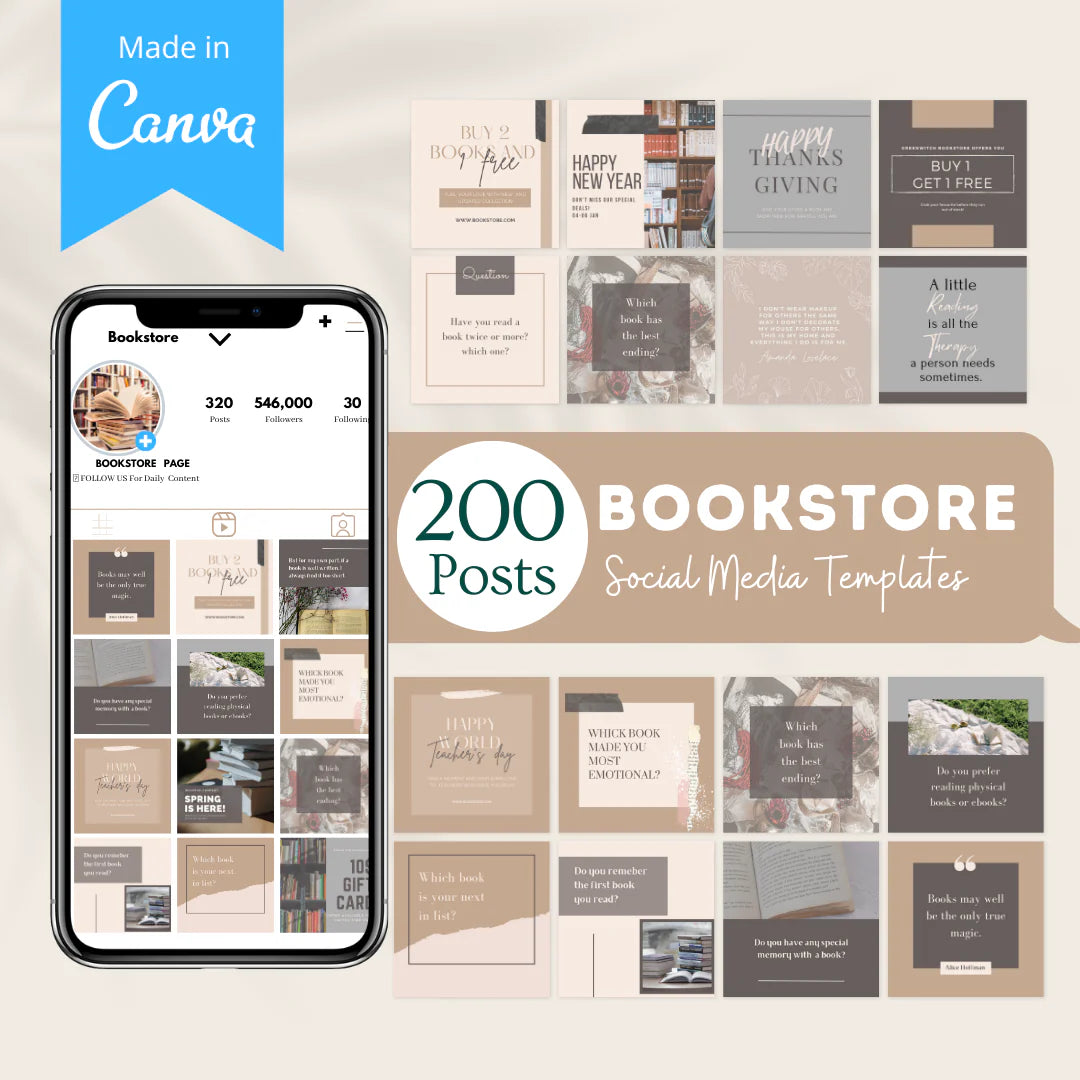 200 Bookstore Posts - Social Media Canva Templates