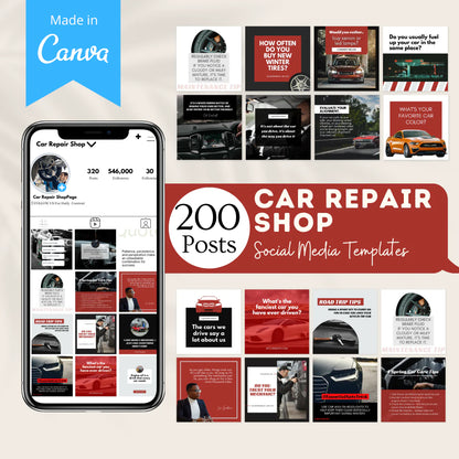 200 Car Repair Shop Posts - Social Media Templates