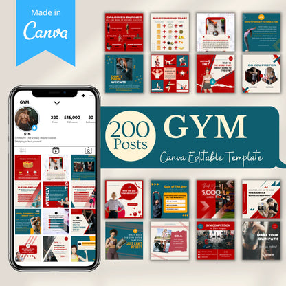 200 GYM Posts - Canva Editable Templates