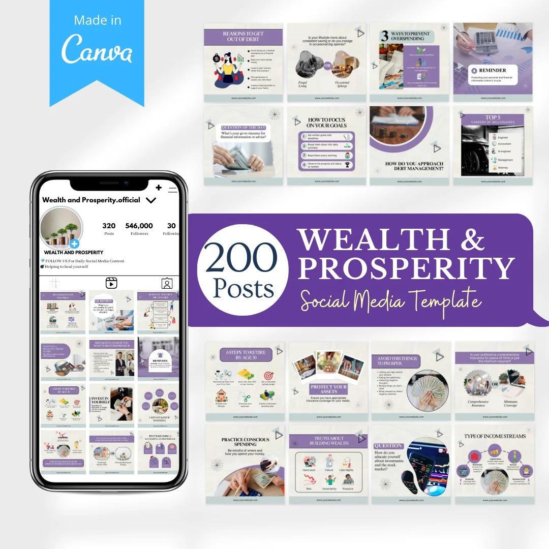 200 Wealth and Prosperity Posts - Social Media Templates