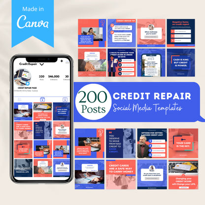 200 Credit Repair Posts - Social Media Canva Templates