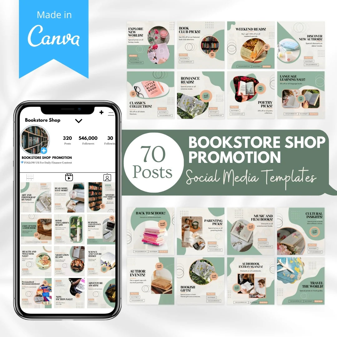 70 Bookstore Promotion Canva Templates