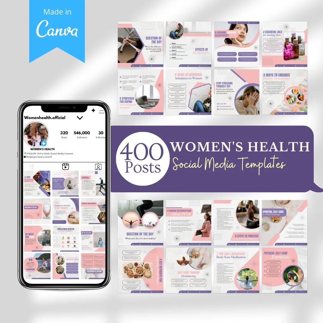 400 Women's Health Posts - Social Media Templates