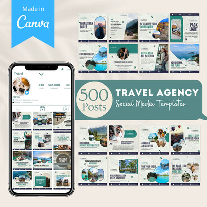 500 Travel Agency Posts - Social Media Templates