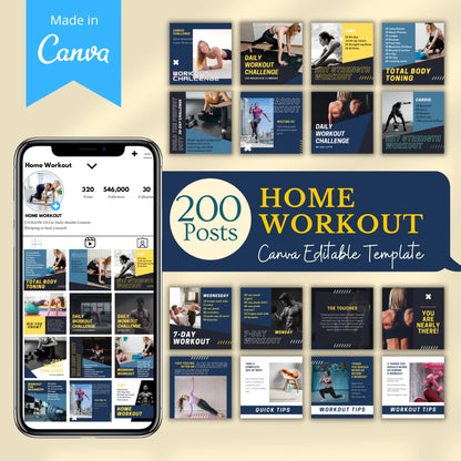 200 Home Workout Posts - Canva Editable Templates