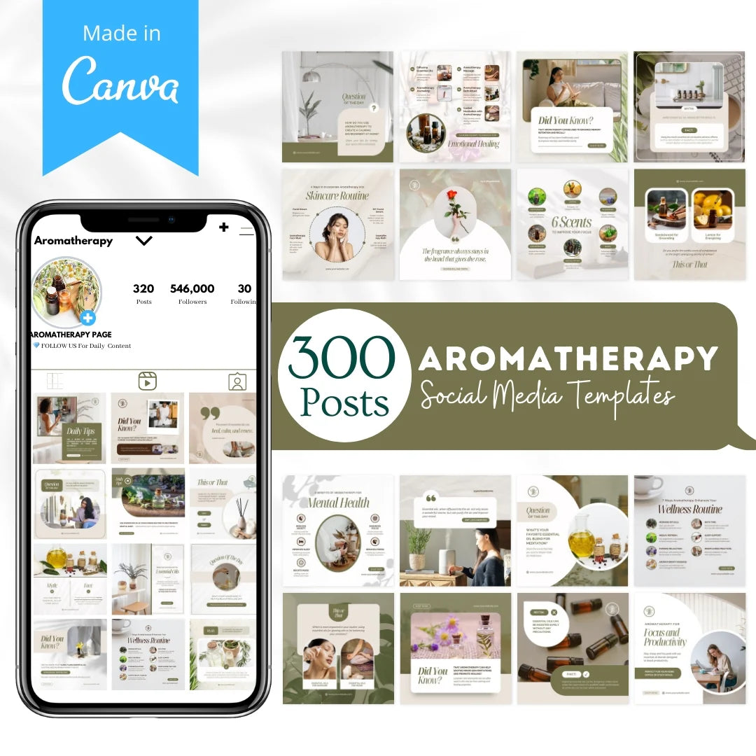 300 Aromatherapy Posts - Social Media Canva Templates