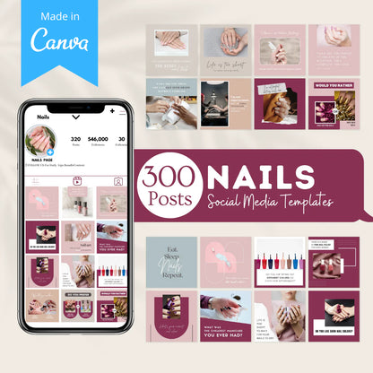 300 Nails Posts - Social Media Canva Templates