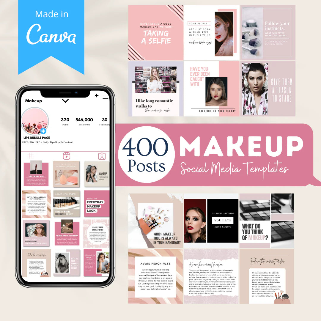 400 Makeup Posts - Social Media Canva Templates