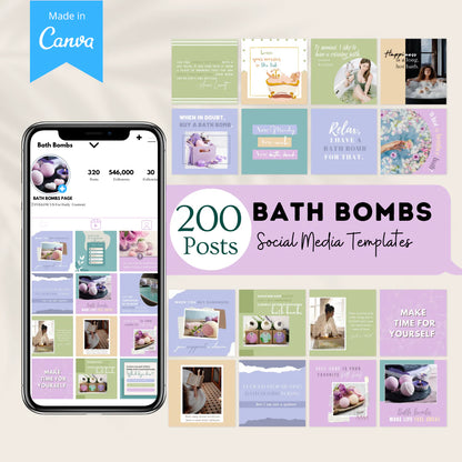 200 Bath Bombs Posts - Social Media Canva Templates