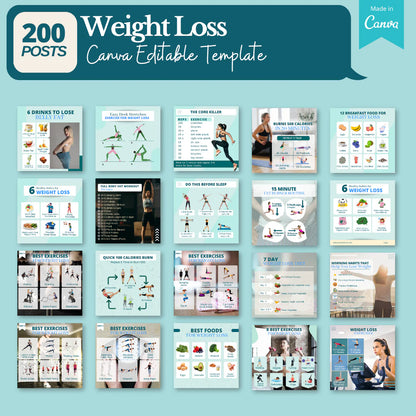 200 Weight Loss Templates - Editable Canva Templates