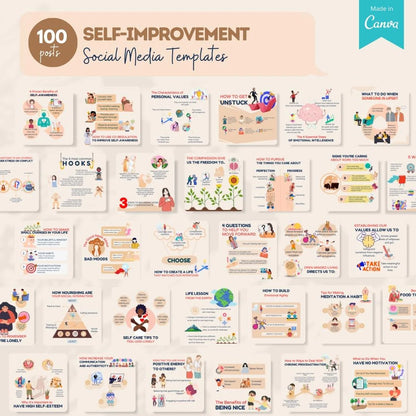 100 Self Improvement Posts - Social Media Templates