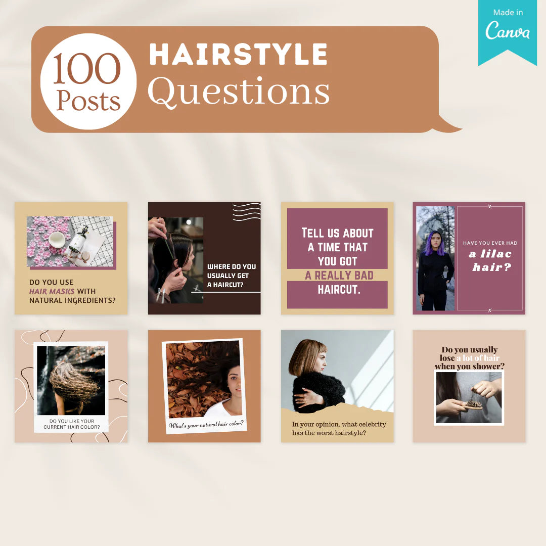 300 Hairstyle Posts - Social Media Canva Templates