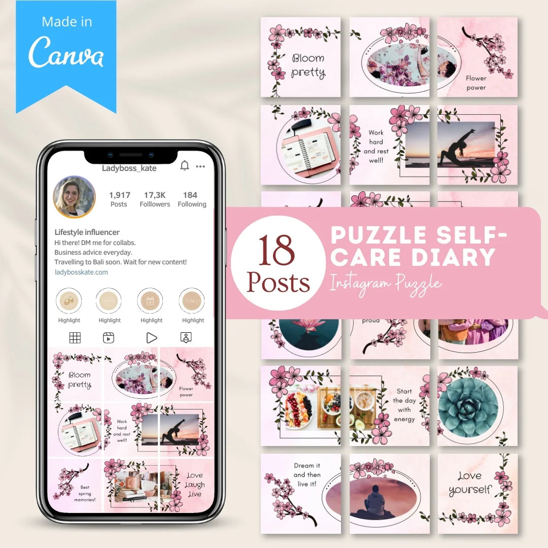 Puzzle Self Care Diary - Canva Templates