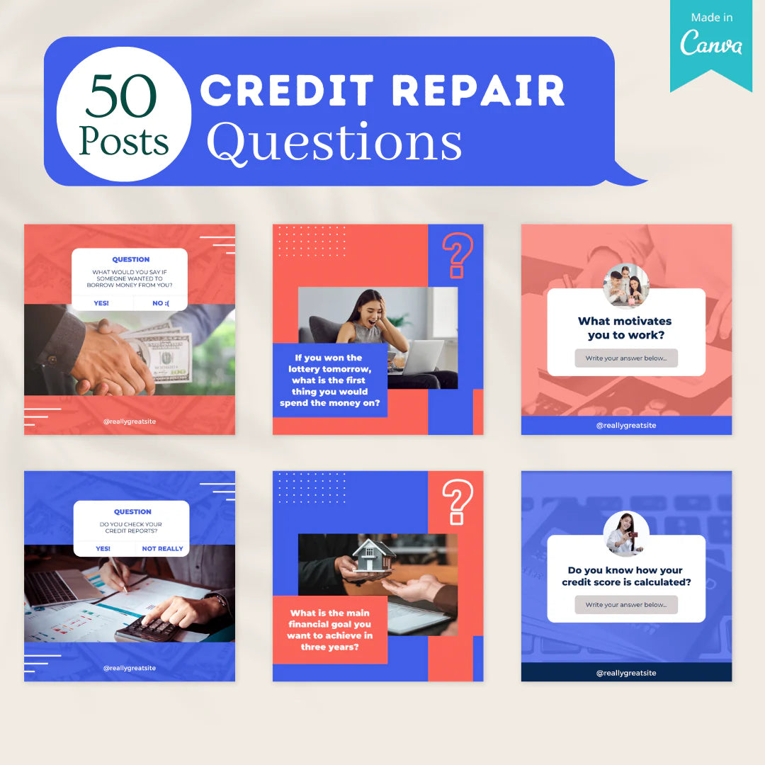 200 Credit Repair Posts - Social Media Canva Templates