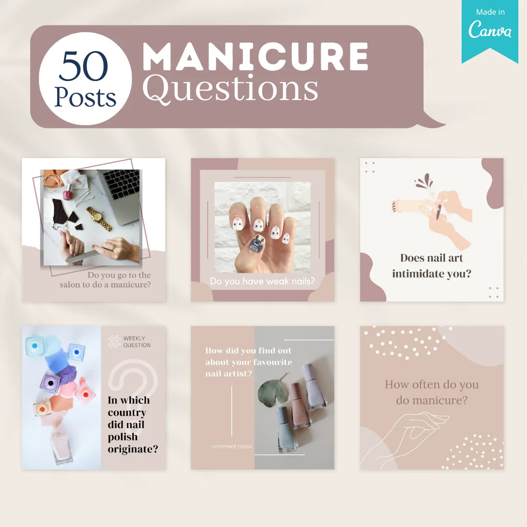 200 Manicure Posts - Social Media Canva Templates