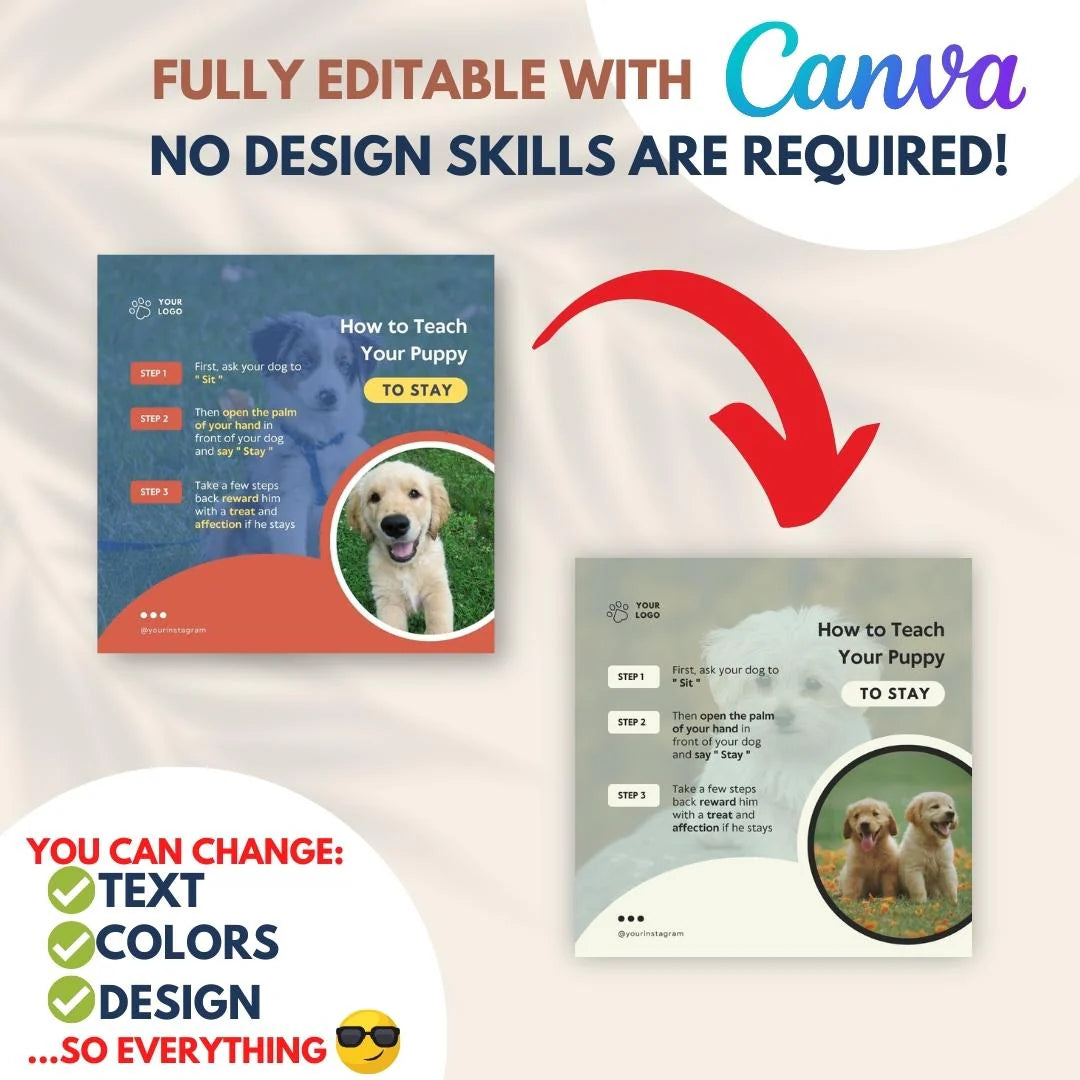 200 Dog Training Posts - Social Media Canva Templates