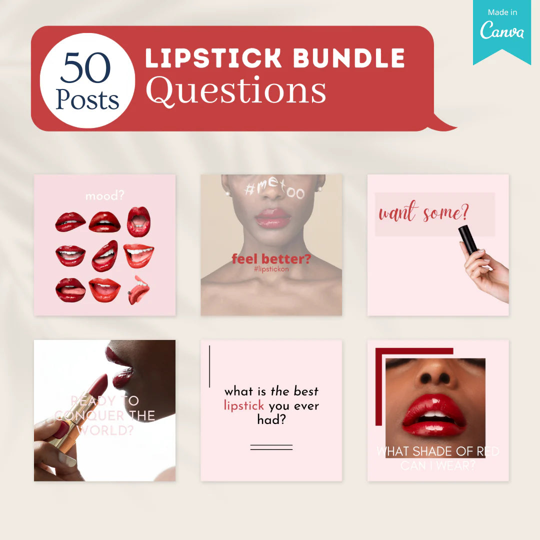 200 Lipstick Bundle Posts - Social Media Canva Templates