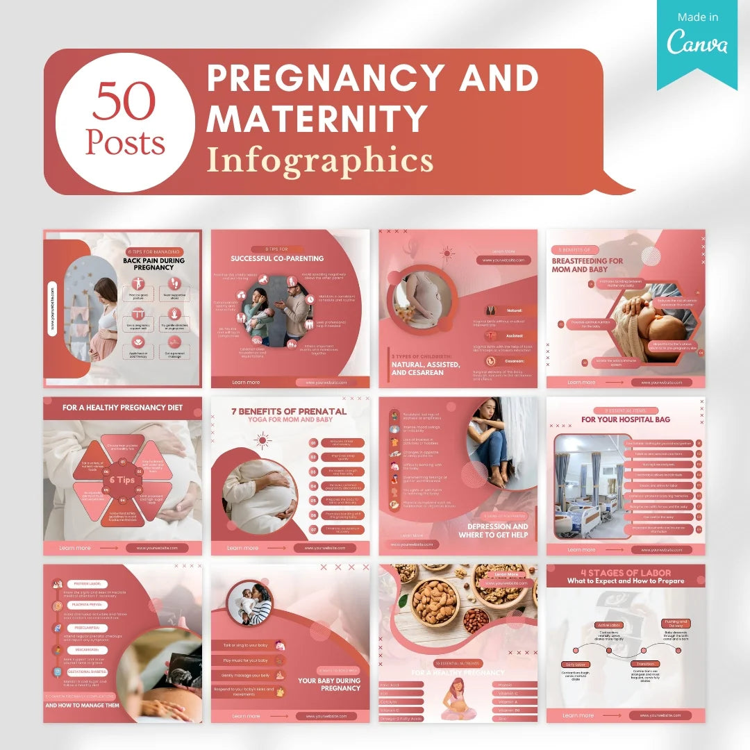 500 Pregnancy and Maternity Posts - Canva Editable Templates